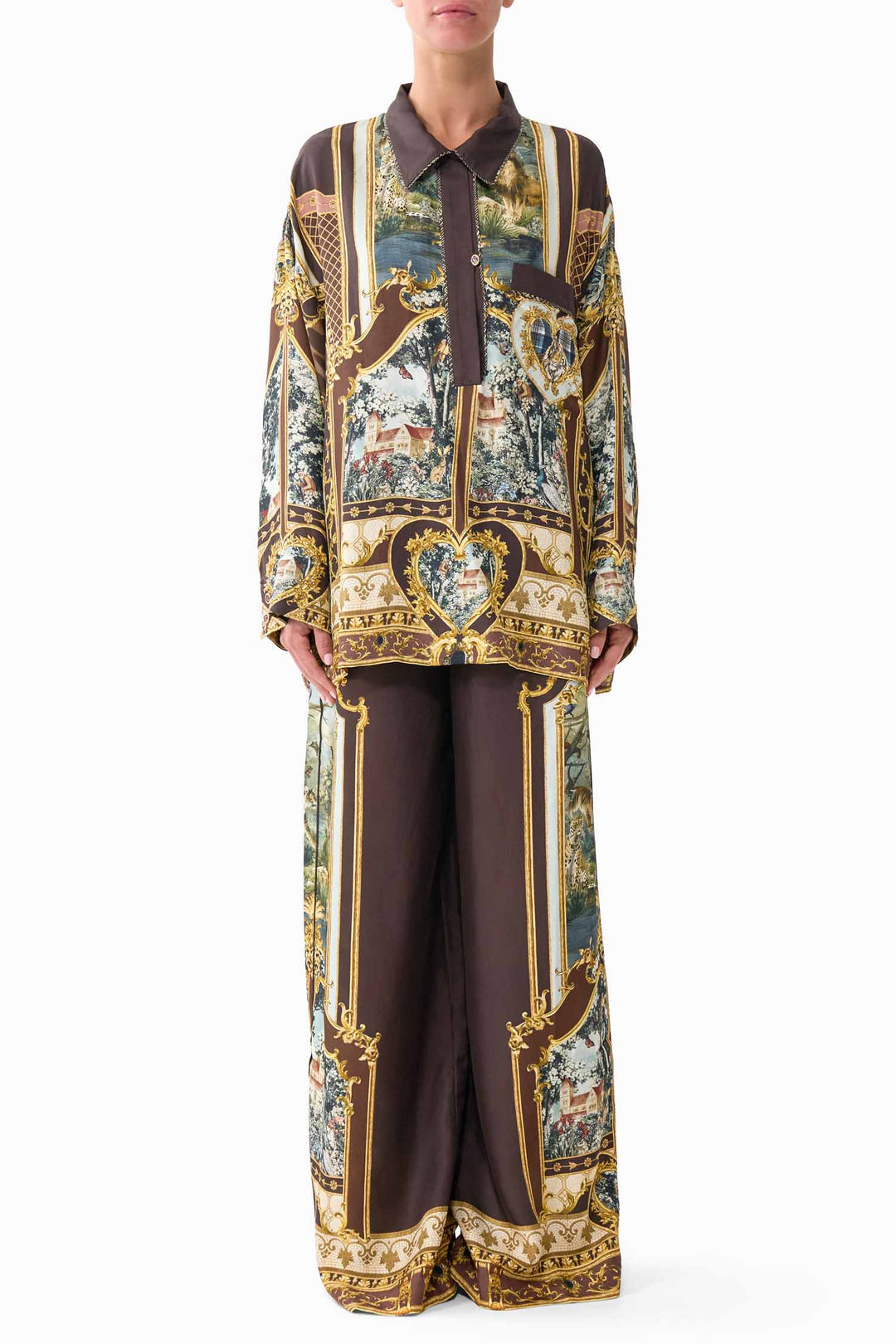 Relaxed Collared Shirt with Pocket in Animals In The Palace