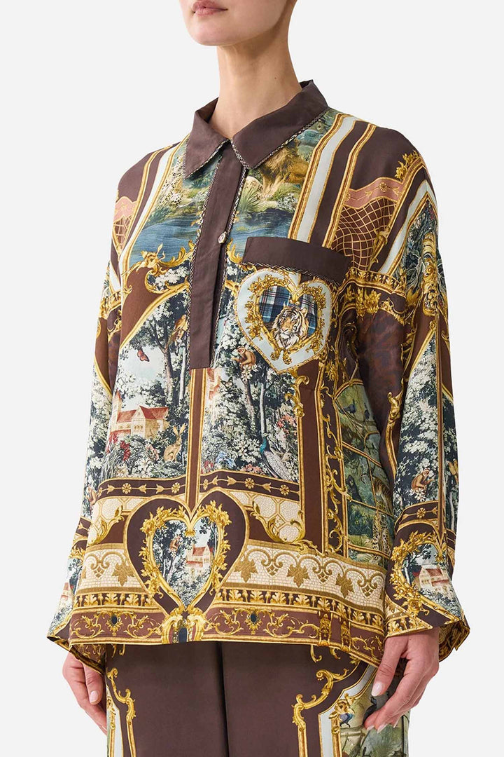 Relaxed Collared Shirt with Pocket in Animals In The Palace