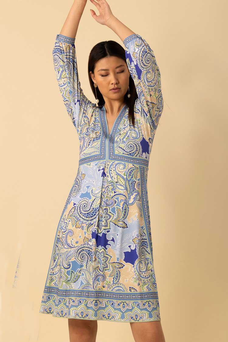 Remy V-Neck Jersey Dress in Blue