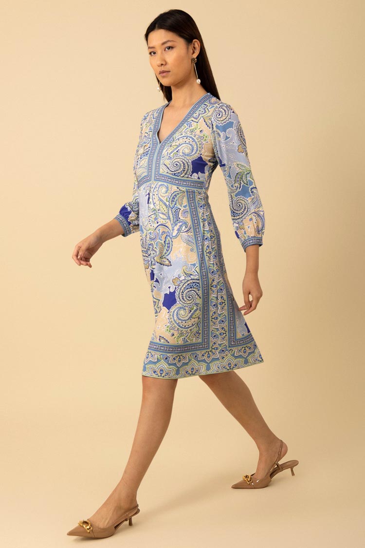Halebob V Neck Ruffle Dress Blue