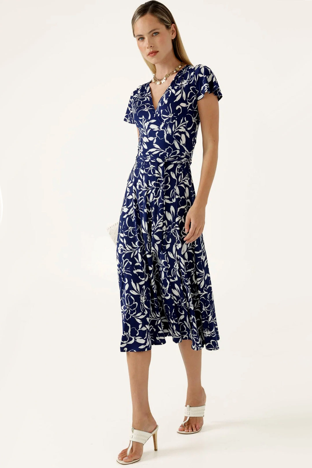 Reverse Wrap Midi Dress in Navy White Floral