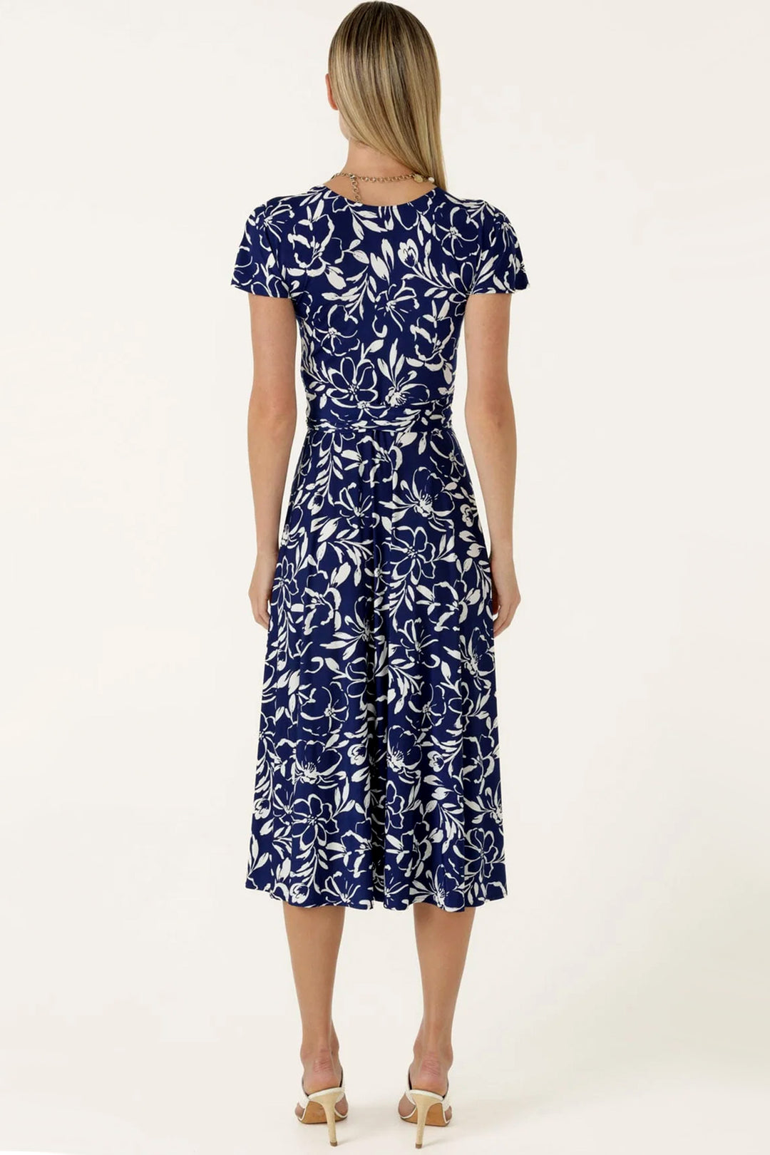 Reverse Wrap Midi Dress in Navy White Floral