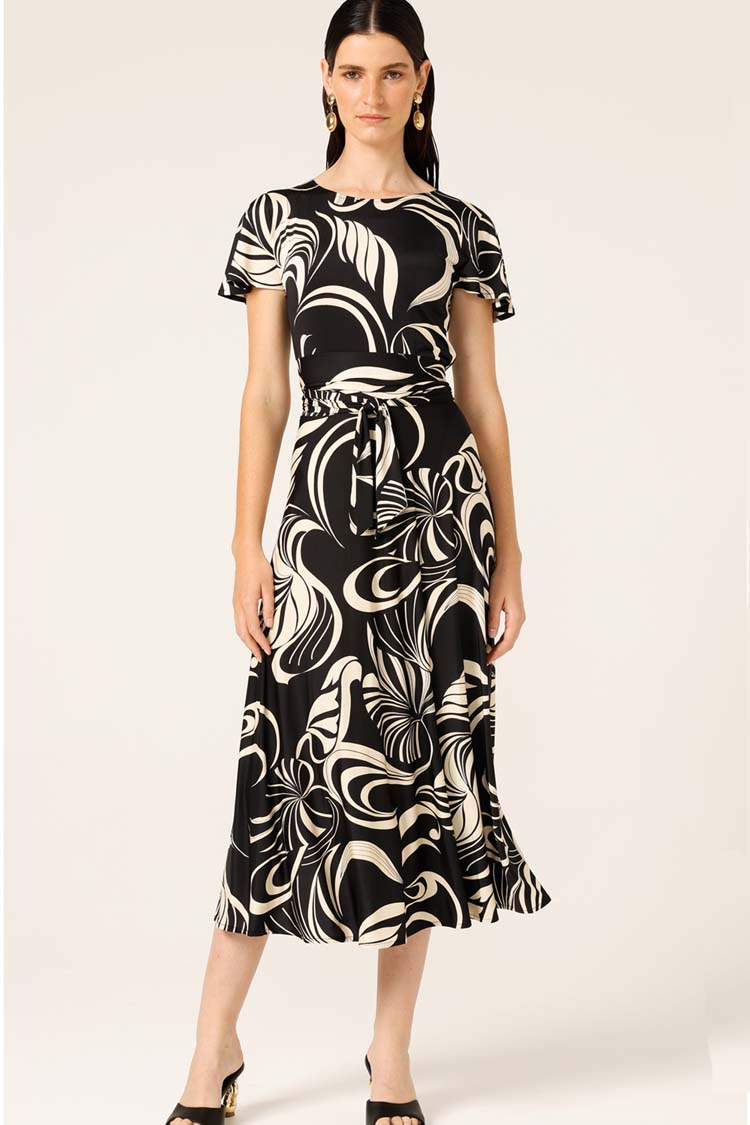 Reverse Wrap Midi Dress in Swirl