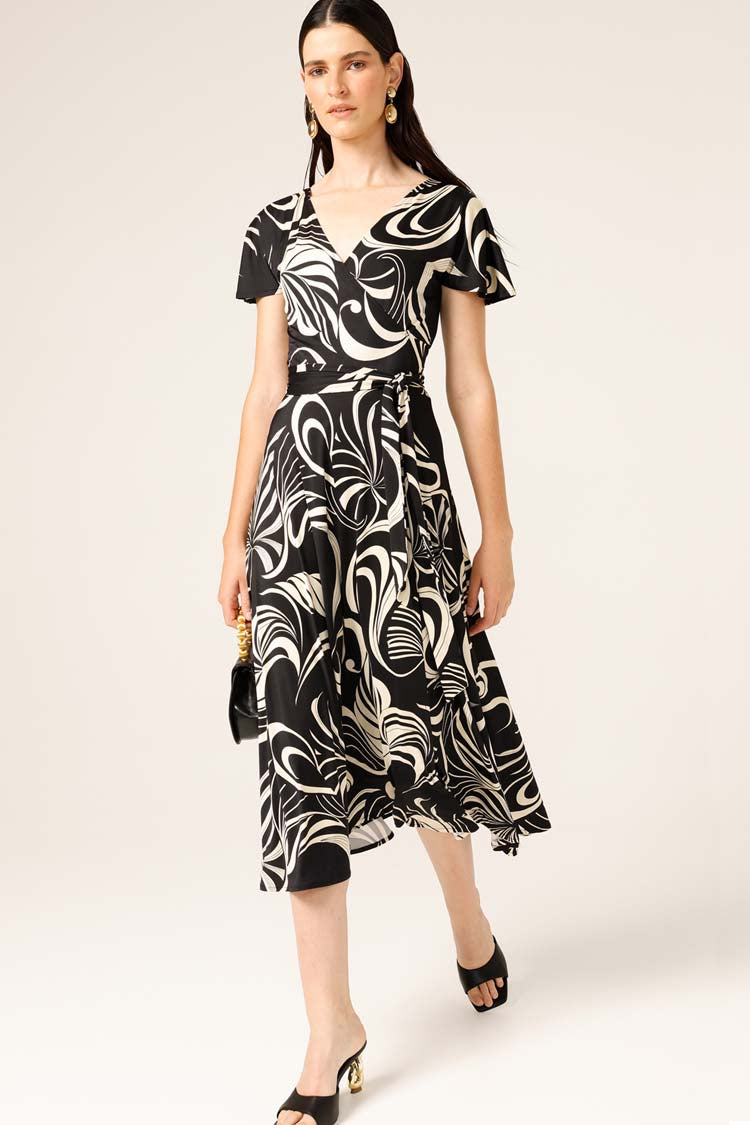 Reverse Wrap Midi Dress in Swirl