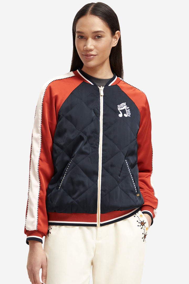 Reversible Embroidered Bomber Jacket in Ecru