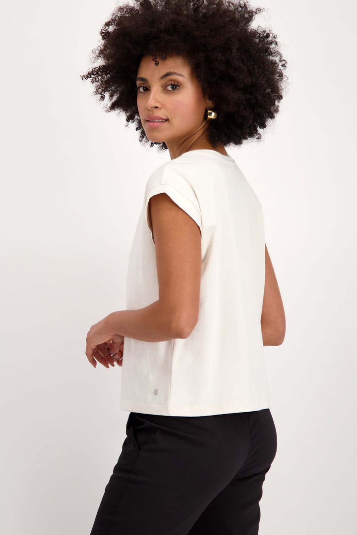 Rhinestone Neckline SS T-Shirt in Seashell