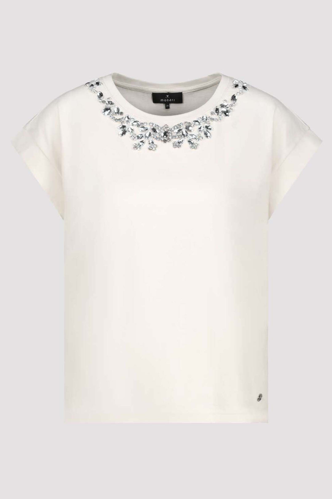 Rhinestone Neckline SS T-Shirt in Seashell