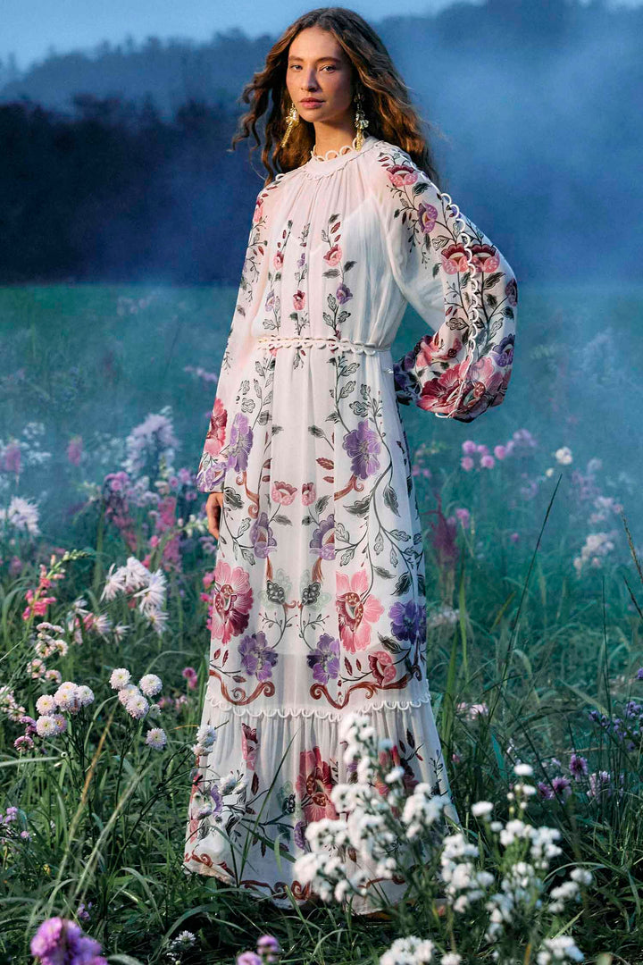 Rococo Flowers Cream Maxi Dress