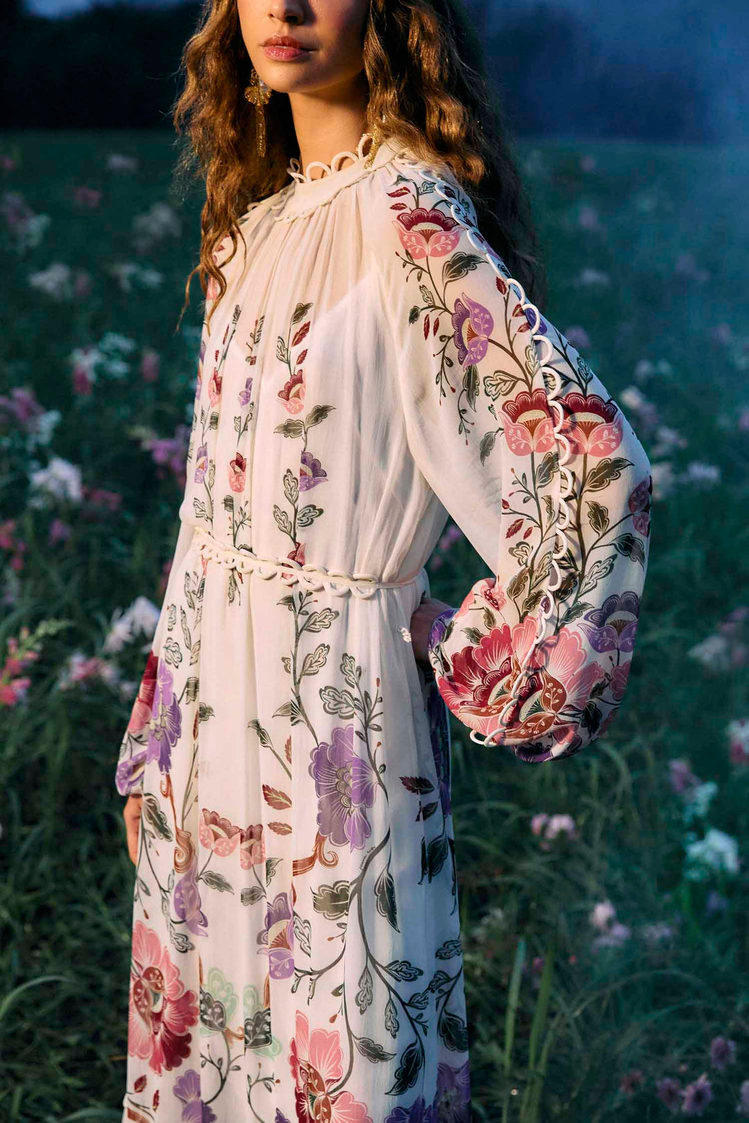 Rococo Flowers Cream Maxi Dress