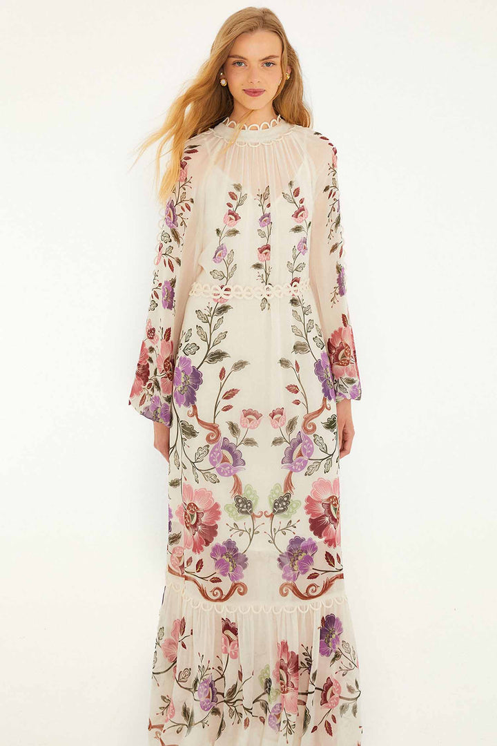 Rococo Flowers Cream Maxi Dress