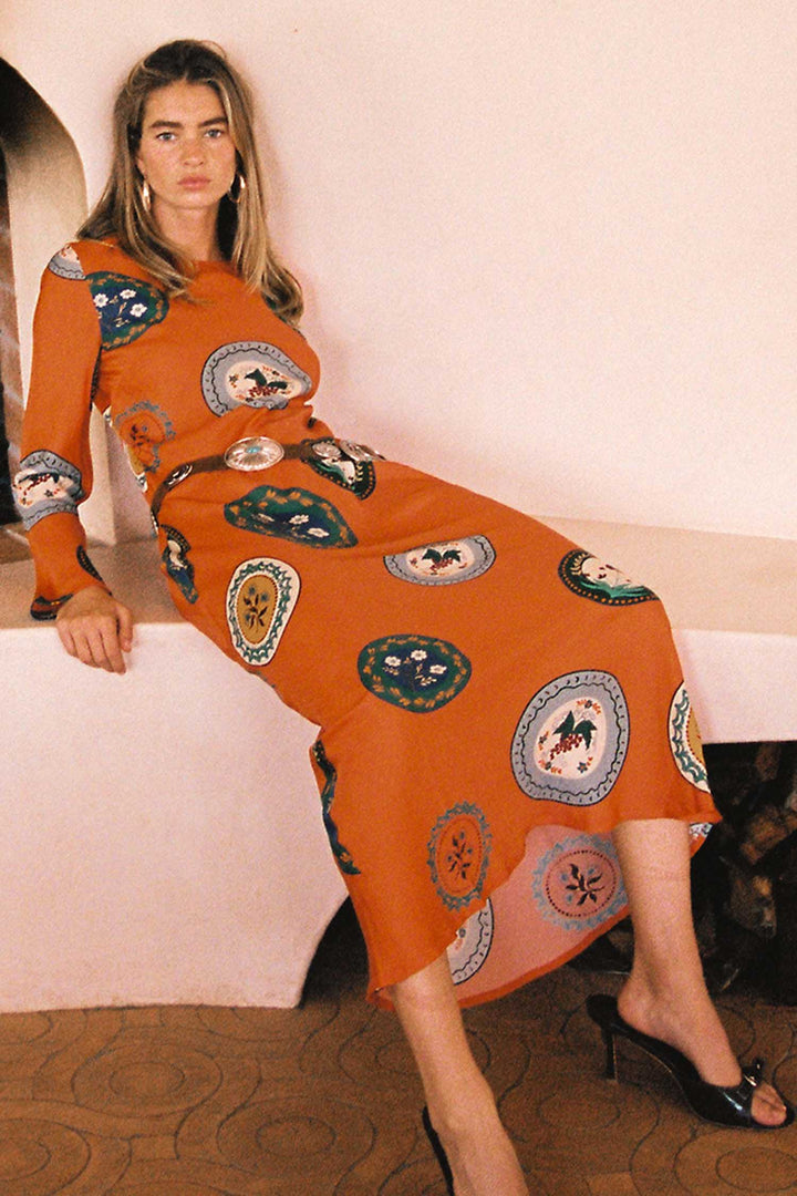 Roma Dress in Orange Plates