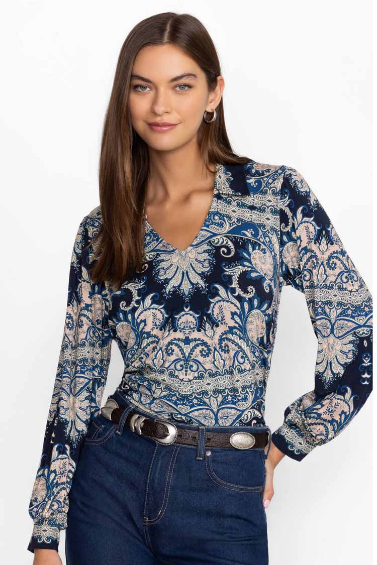 Roman Paisley Janie Fav Puff LS Polo Shirt