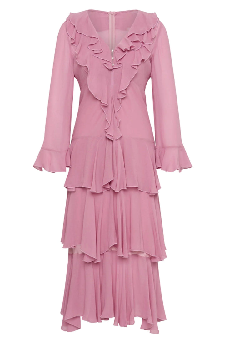 Rosa Tiered Midi Dress in Lilac Pink