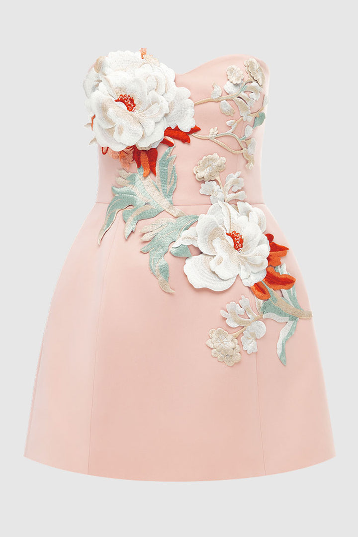 Rosario Applique Bustier Mini Dress - Peony Print