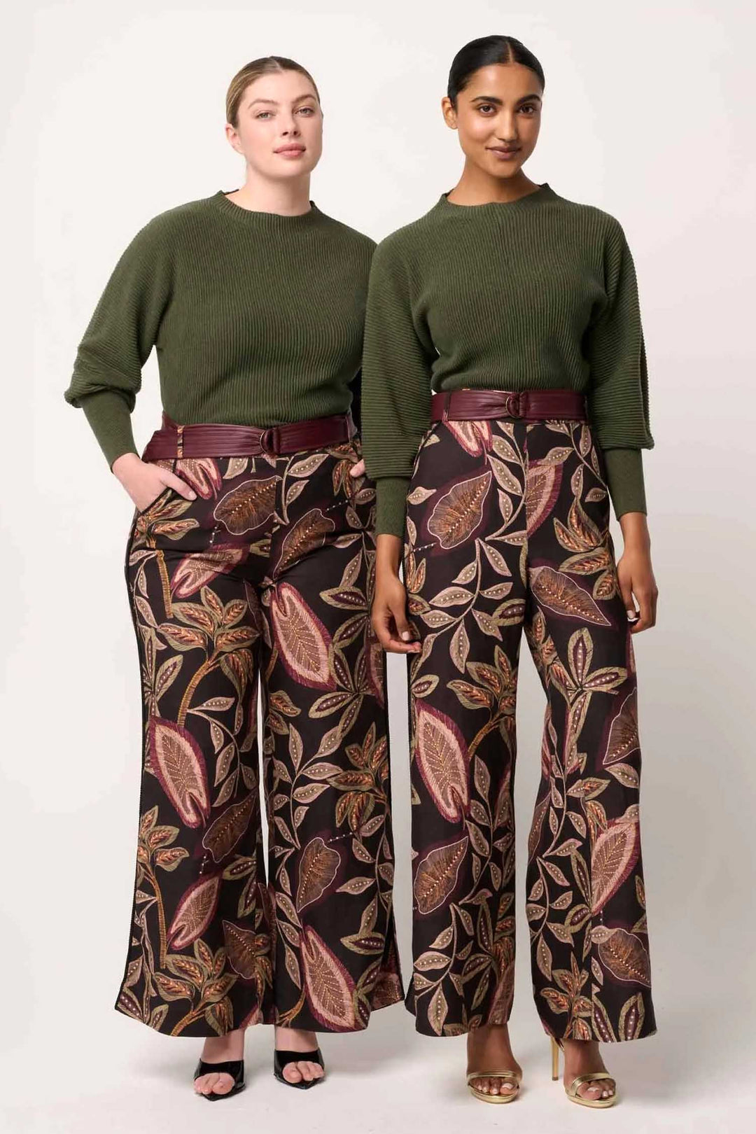 Roselle Merino Wool Ribbed Knit Top in Winter Moss