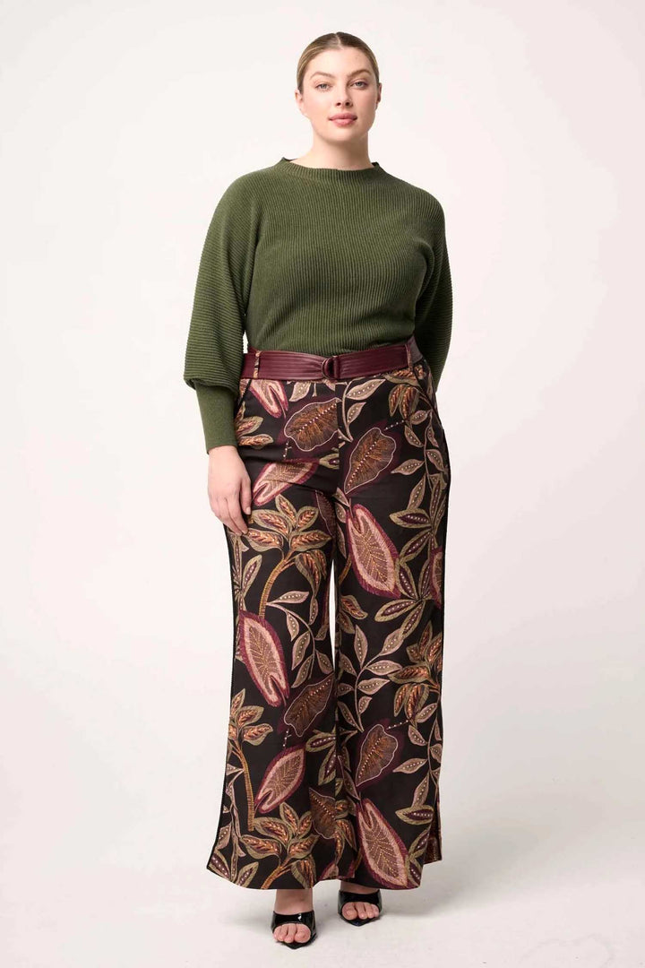 Roselle Merino Wool Ribbed Knit Top in Winter Moss