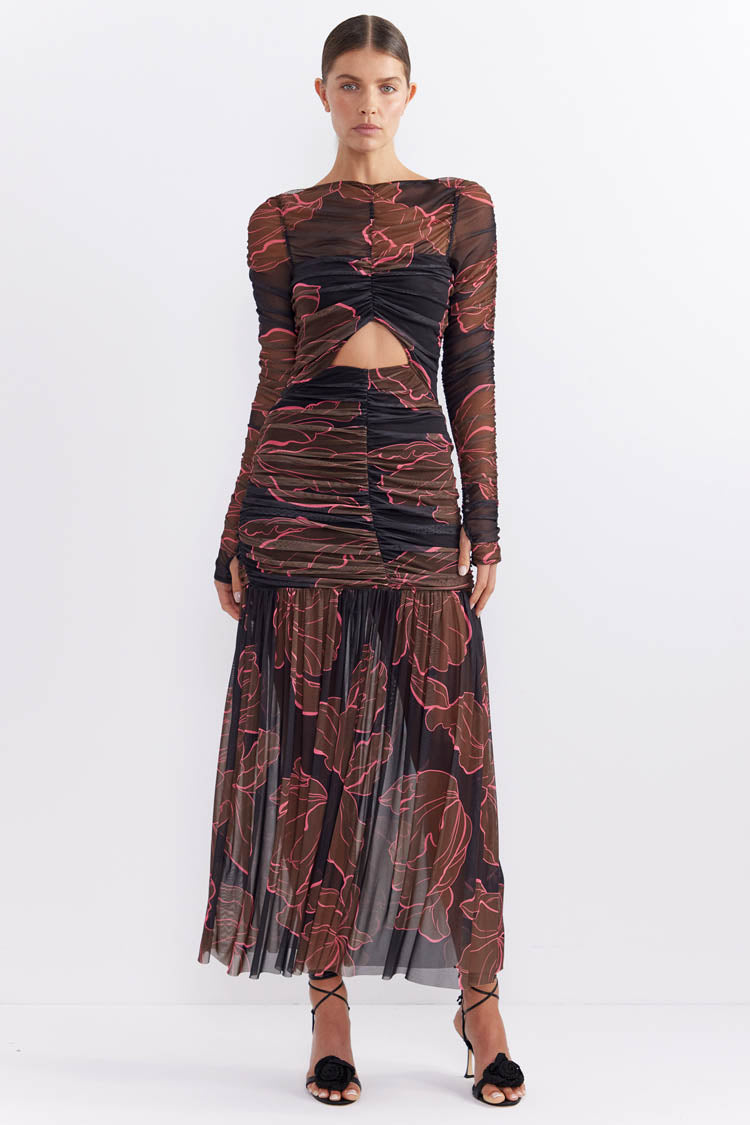 Rosetta Hourglass Midi Dress in Dark Floral | FINAL SALE