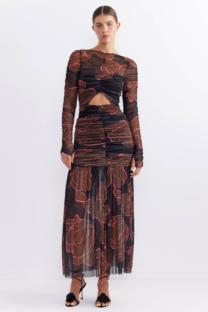Rosetta Hourglass Midi Dress in Dark Floral | FINAL SALE
