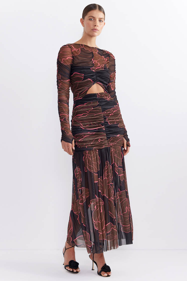 Rosetta Hourglass Midi Dress in Dark Floral | FINAL SALE
