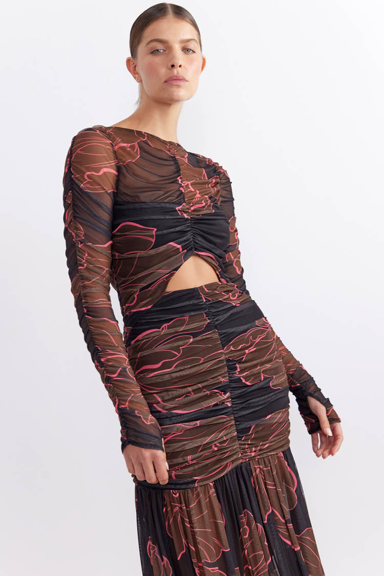 Rosetta Hourglass Midi Dress in Dark Floral | FINAL SALE