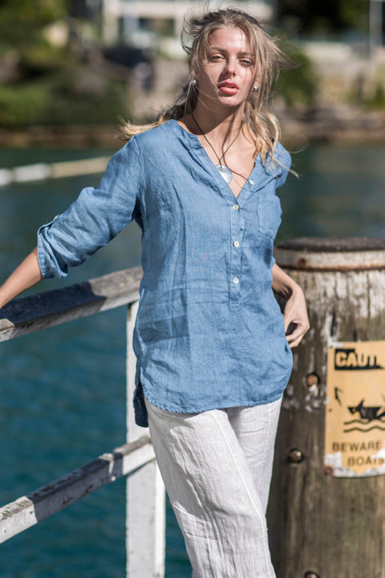 Rosie Linen Shirt in Blue Jean