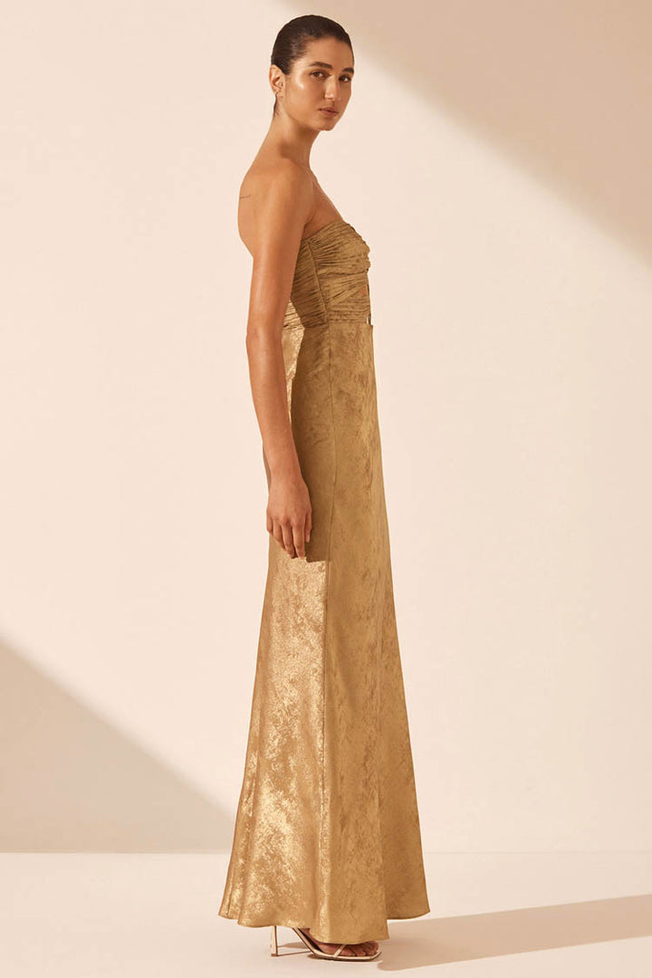 Royale Strapless Lace Up Maxi Dress