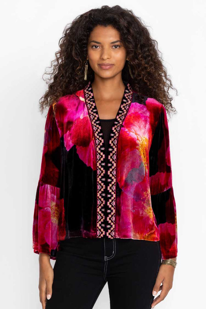 Ruby Bloom Ruffle Sleeve Velvet Bolero