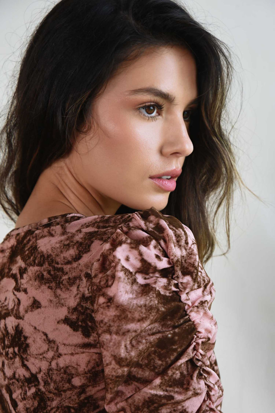 Ruche The Day Top in Pink Brown