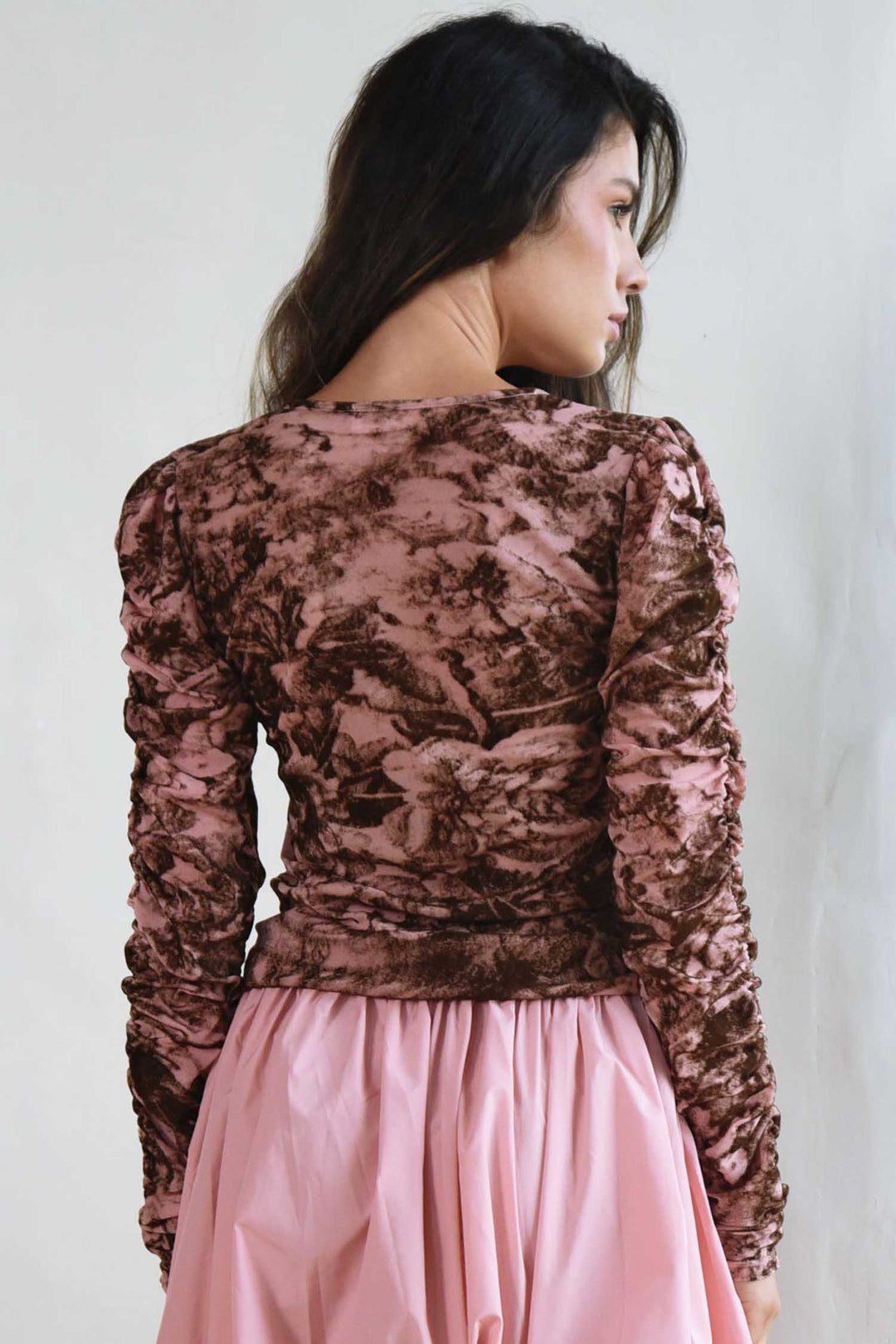 Ruche The Day Top in Pink Brown