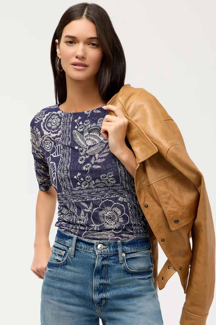 Ruched Sleeve Mesh Top in Vaelis