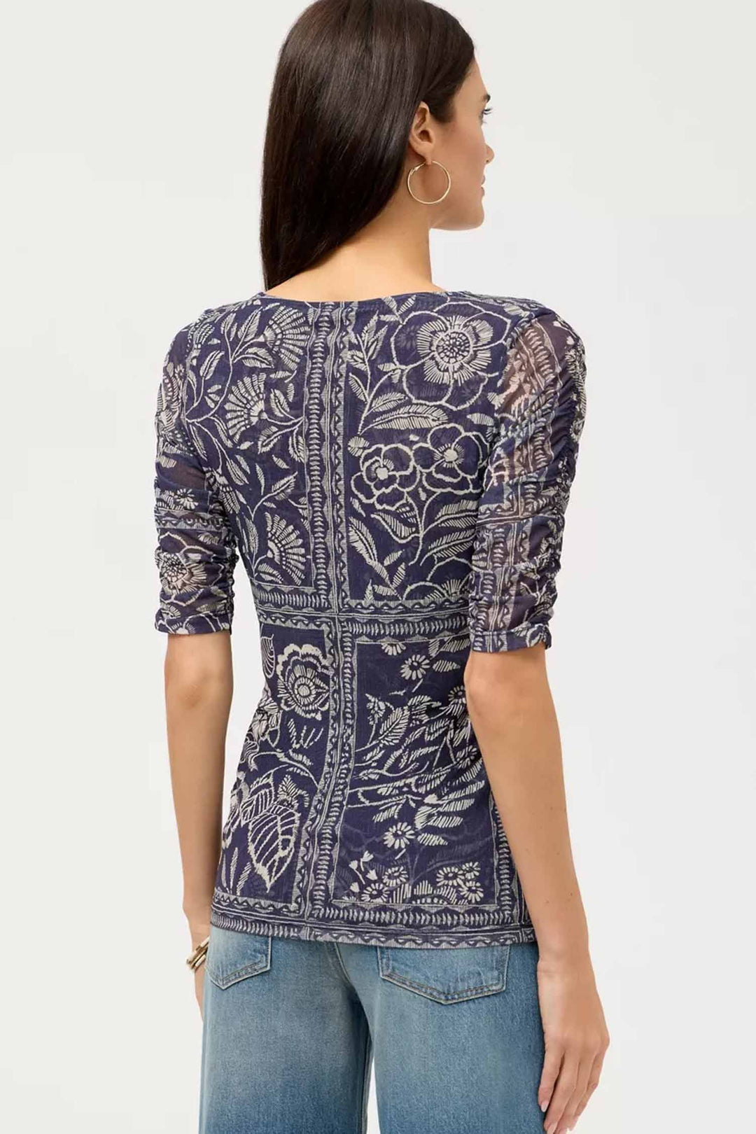 Ruched Sleeve Mesh Top in Vaelis