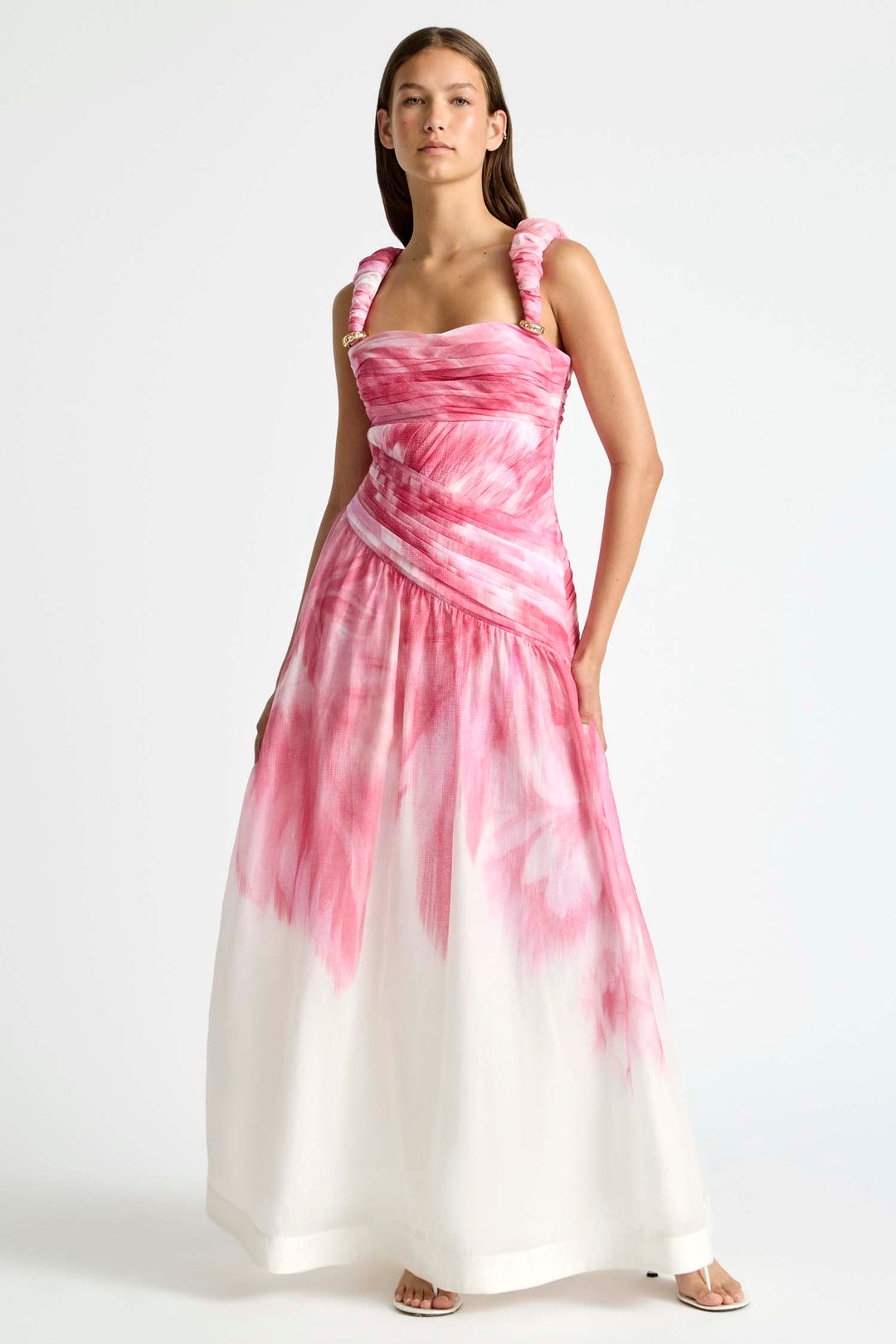 Ruched Strap Gown in Glasshouse