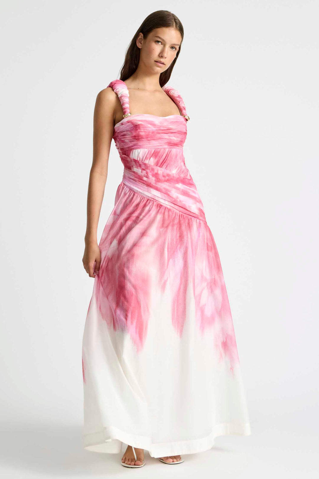 Ruched Strap Gown in Glasshouse
