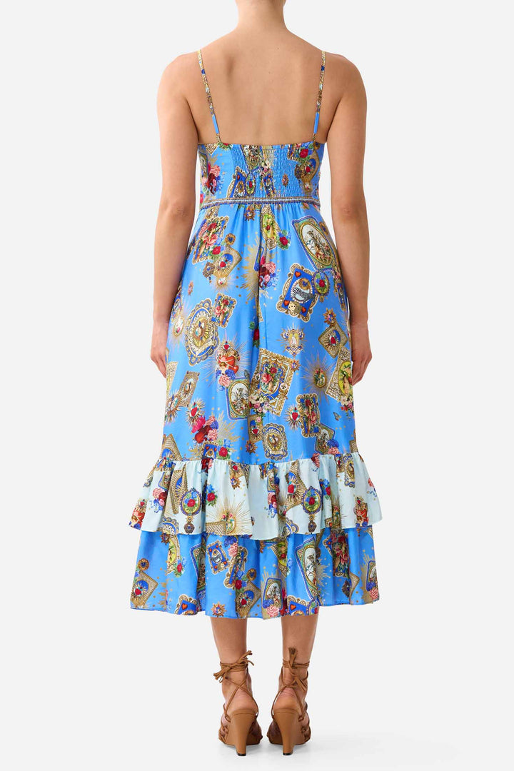 Ruffle Hem Tie Front Midi Dress in Verses In Vintage