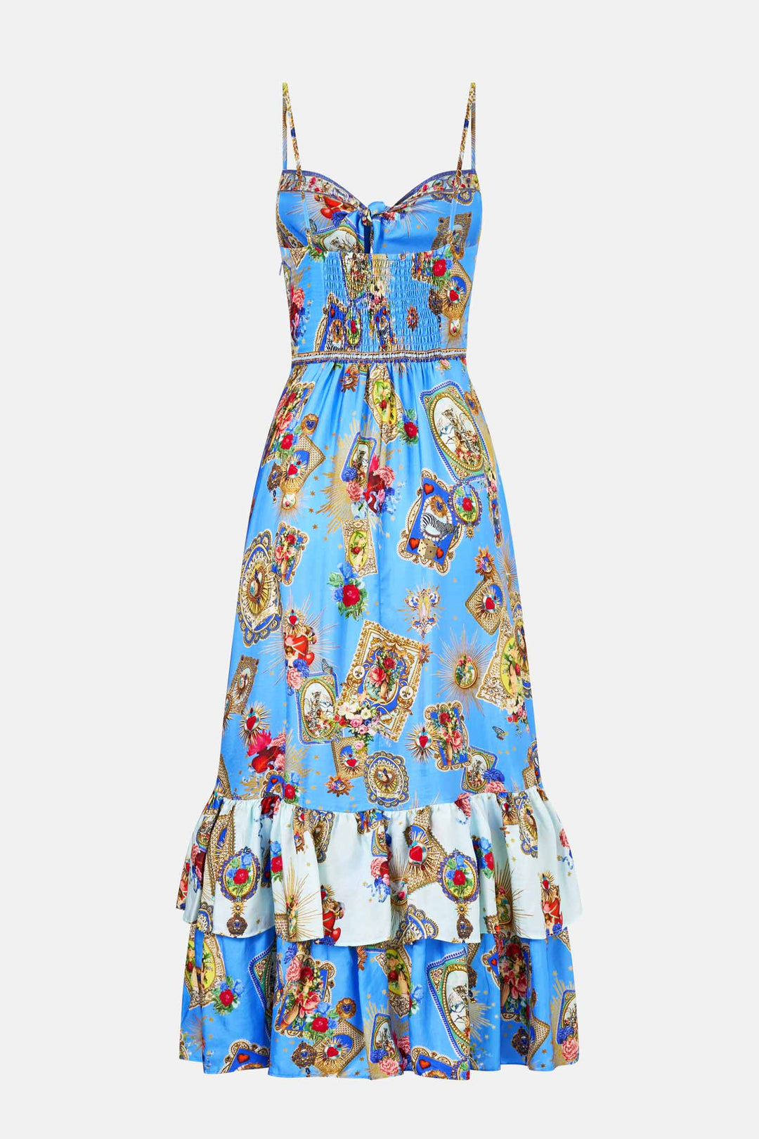 Ruffle Hem Tie Front Midi Dress in Verses In Vintage