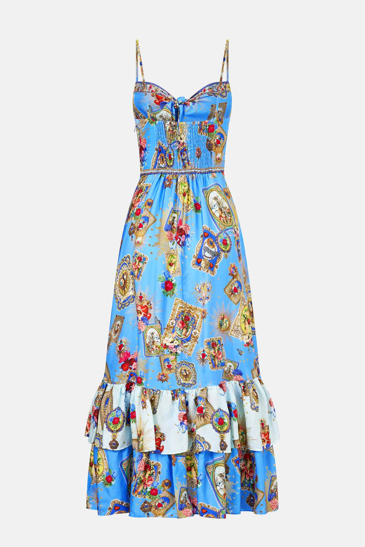 Ruffle Hem Tie Front Midi Dress in Verses In Vintage