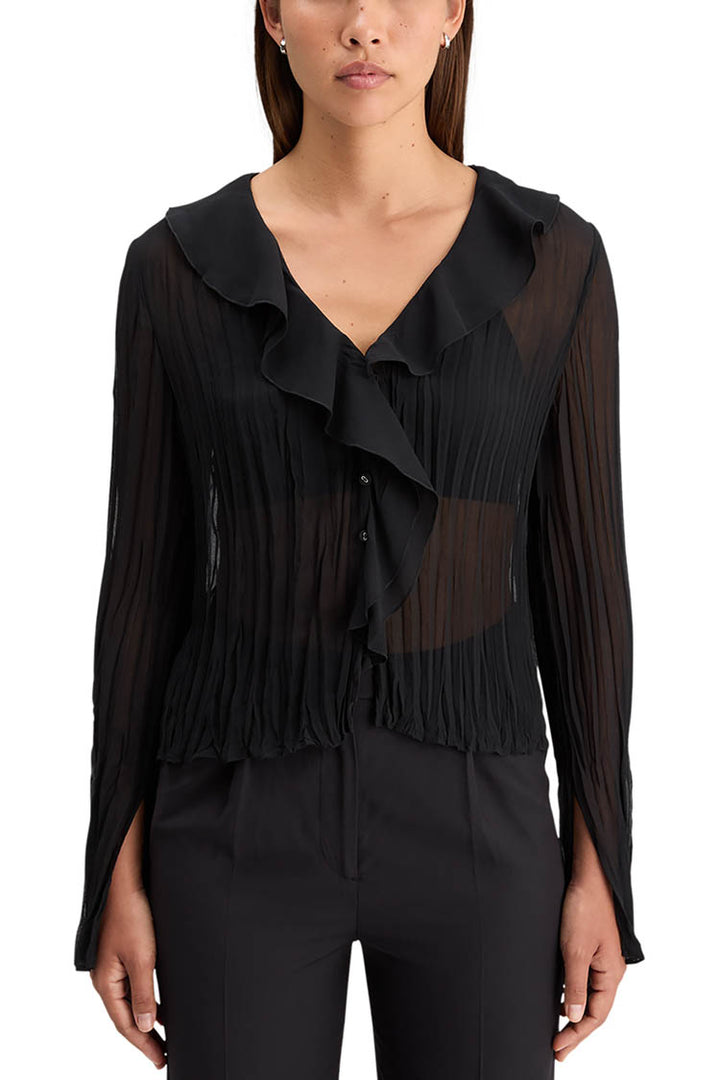 Ruffled LS Top in Evening Black