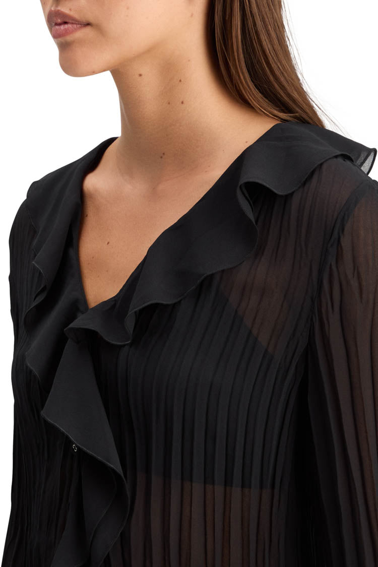 Ruffled LS Top in Evening Black