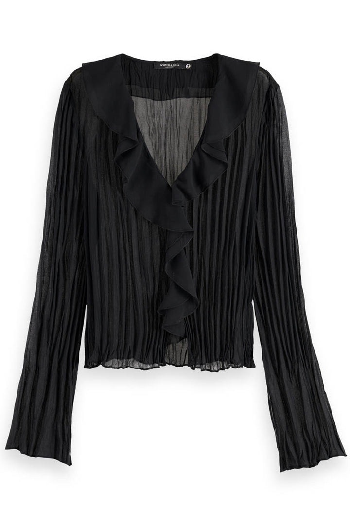 Ruffled LS Top in Evening Black
