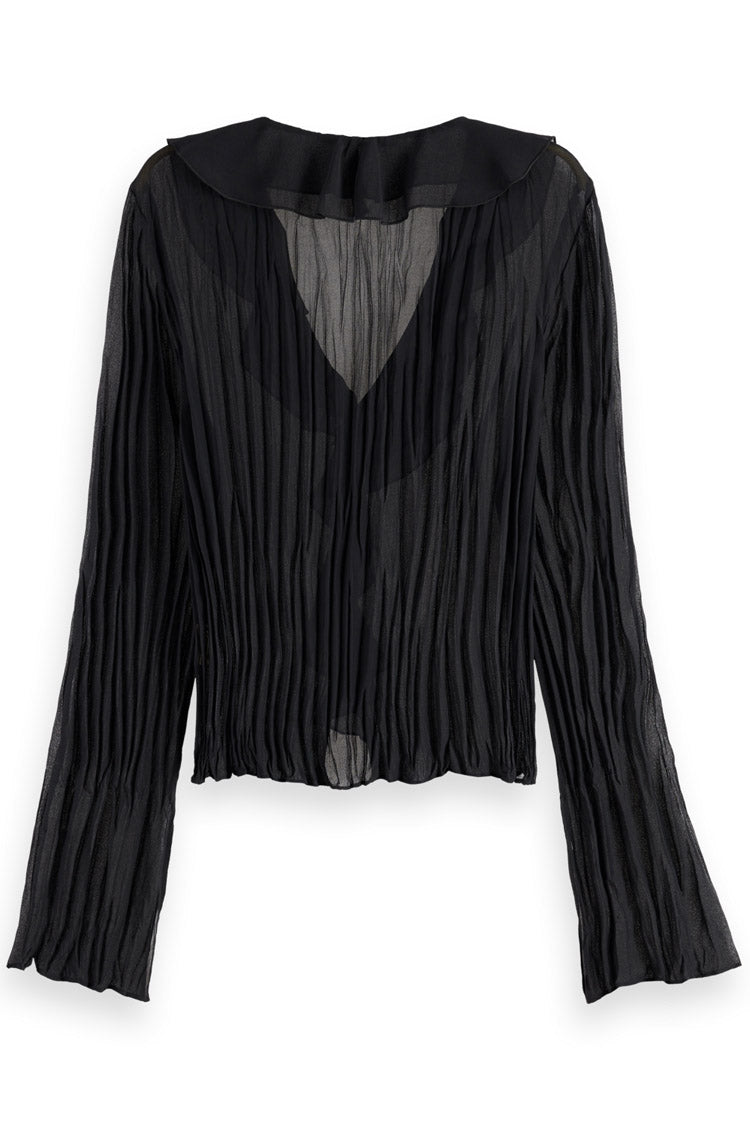 Ruffled LS Top in Evening Black