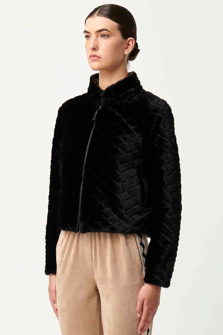 Rylie Reversible Ponte & Faux Fur Jacket in Black Bromegrass
