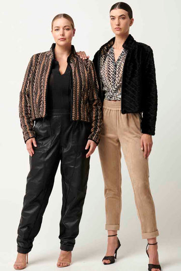 RYLIE REVERSIBLE PLACEMENT PRINT PONTE & FAUX FUR JACKET - DAHLIA FIELDS