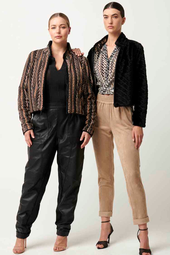 Rylie Reversible Ponte & Faux Fur Jacket in Black Bromegrass