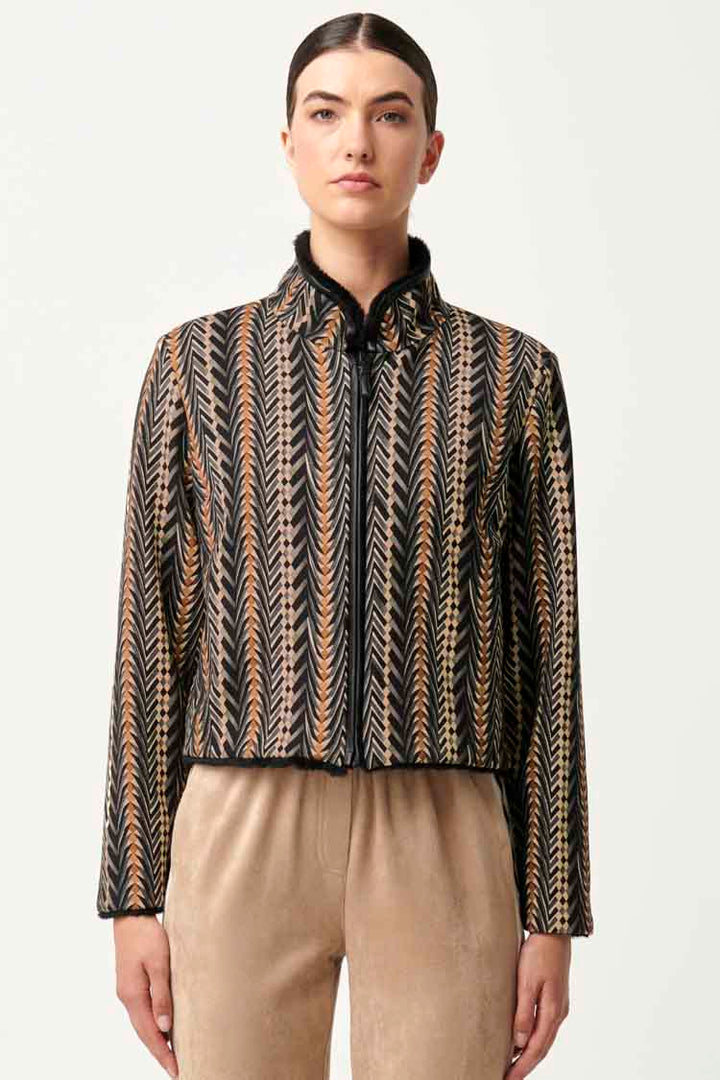 Rylie Reversible Ponte & Faux Fur Jacket in Black Bromegrass