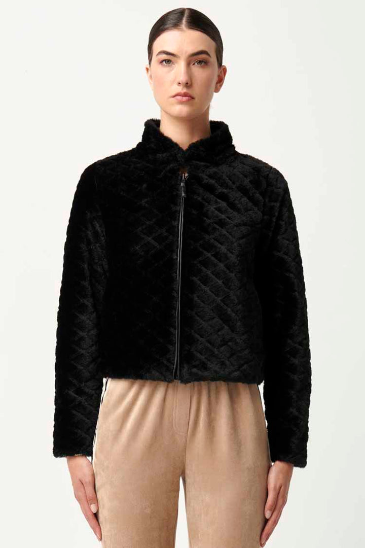 Rylie Reversible Ponte & Faux Fur Jacket in Black Bromegrass