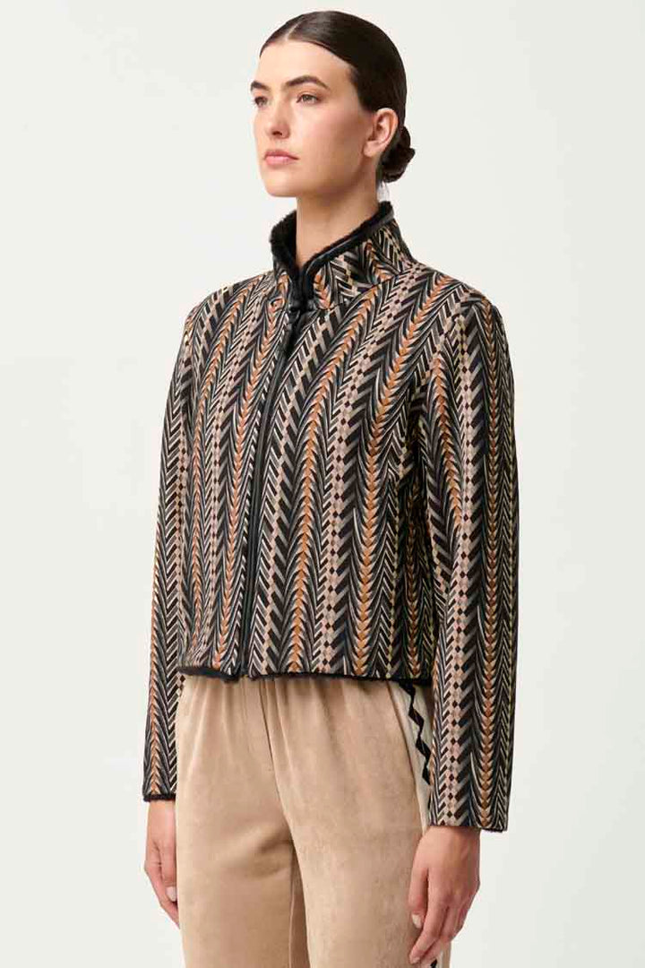Rylie Reversible Ponte & Faux Fur Jacket in Black Bromegrass