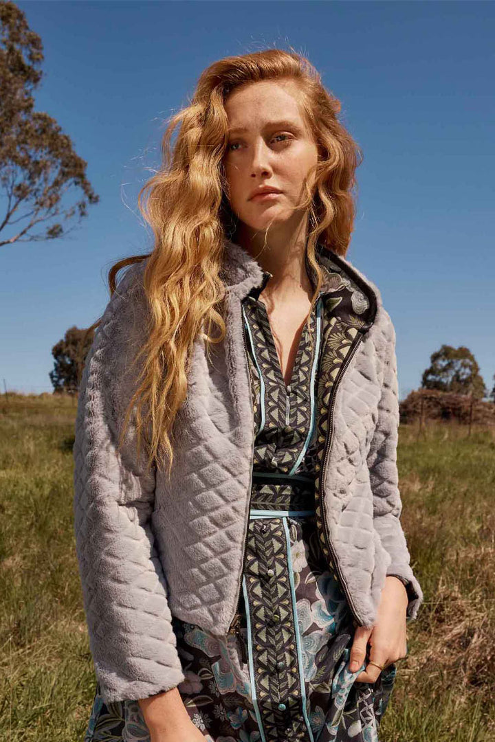 Rylie Reversible Ponte & Faux Fur Jacket in Dahlia Fields