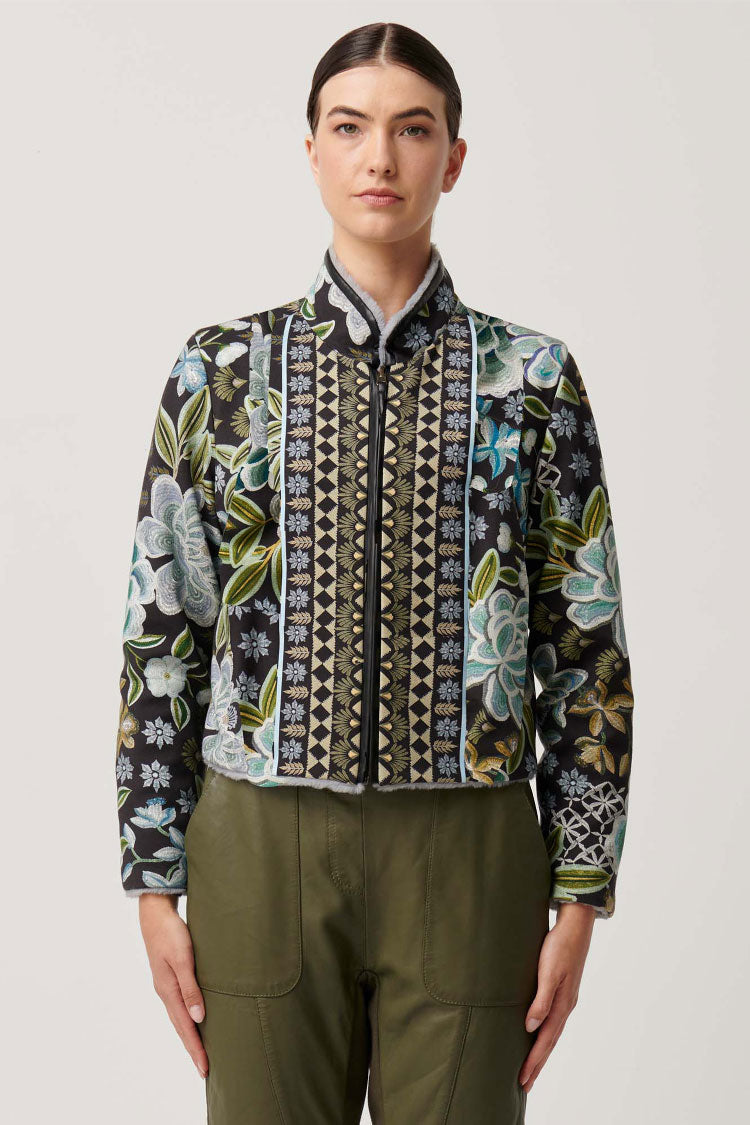Rylie Reversible Ponte & Faux Fur Jacket in Dahlia Fields