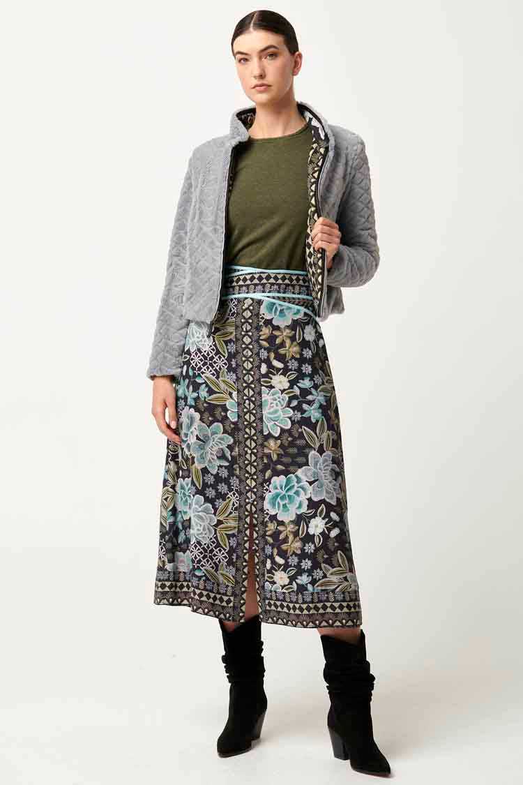 Rylie Reversible Ponte & Faux Fur Jacket in Dahlia Fields