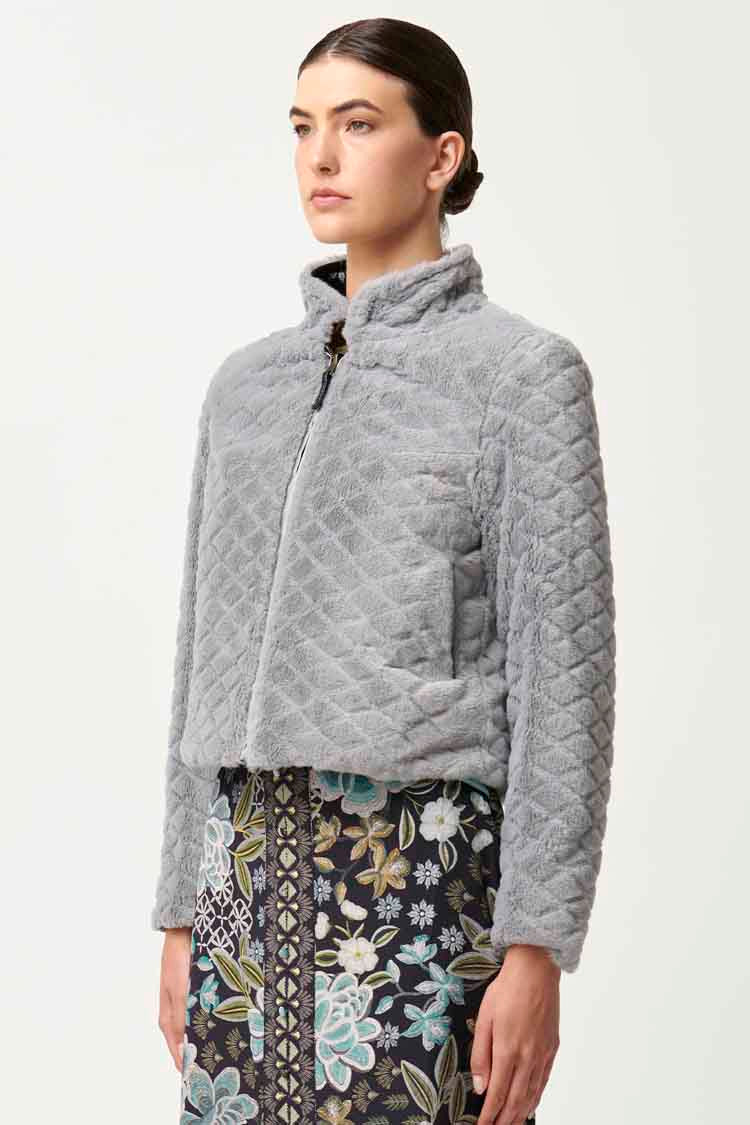 Rylie Reversible Ponte & Faux Fur Jacket in Dahlia Fields